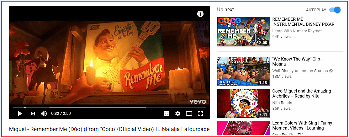 A screenshot of a YouTube video about the Disney movie "Coco"