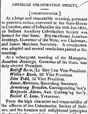 An article about the American Colonization Society, Daily National Intelligencer newspaper article 6 March 1820