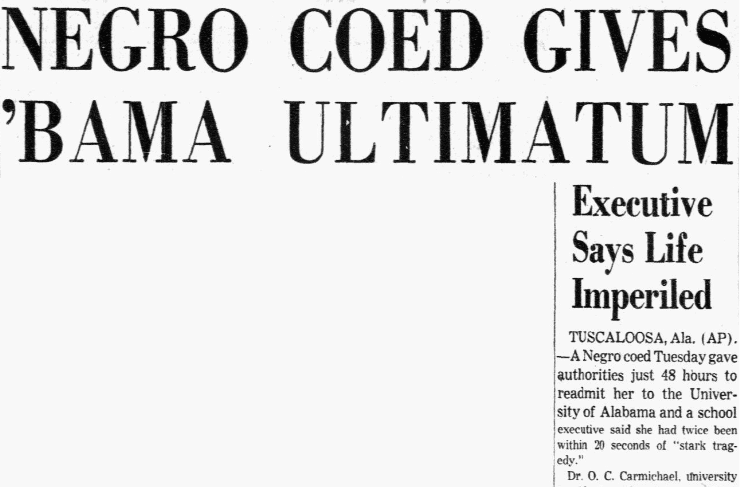An article about Autherine Lucy, Dallas Morning News newspaper article 8 February 1956