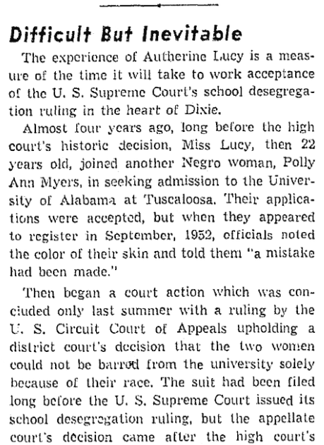 An article about Autherine Lucy, Oregonian newspaper article 8 February 1956