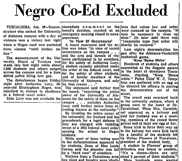 An article about Autherine Lucy, Trenton Evening Times newspaper article 7 February 1956