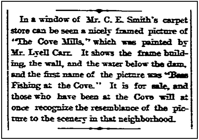 An article about a painting by Lyell Edwin Carr, Stamford Advocate newspaper article 5 September 1890