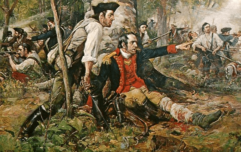 Illustration: “Herkimer at the Battle of Oriskany,” by Frederick Coffay Yohn. Although wounded, General Nicholas Herkimer rallies the Tryon County militia at the Battle of Oriskany on 6 August 1777.