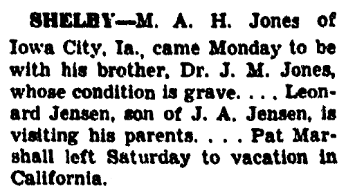 An article about M. A. H. Jones, Daily Nonpareil newspaper article 20 July 1938