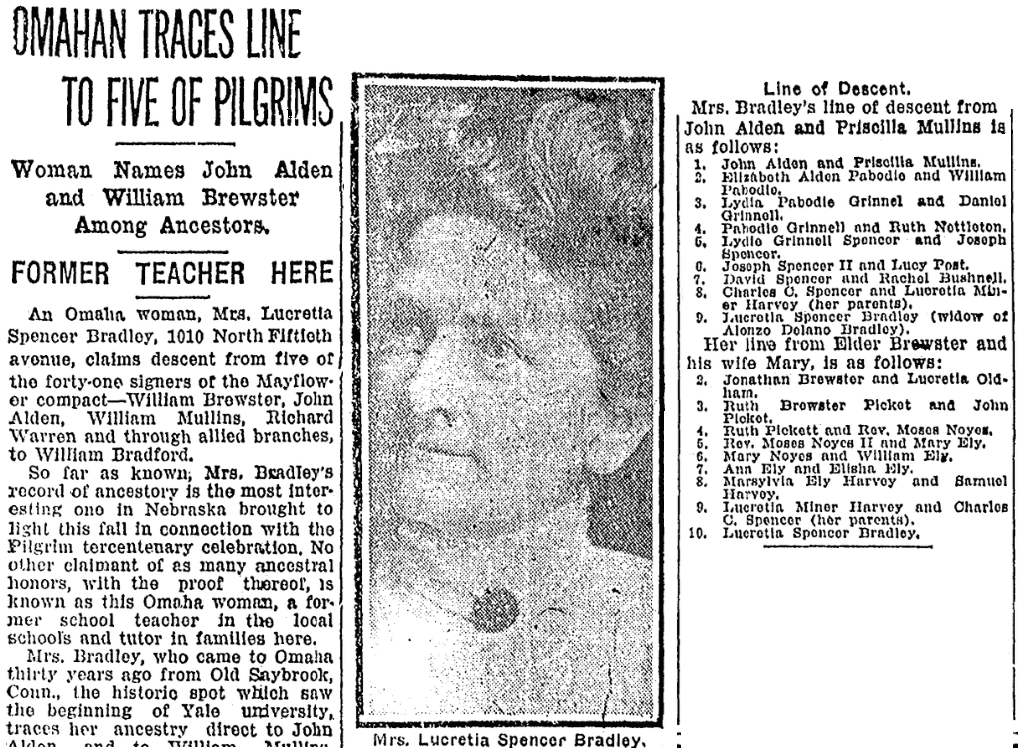 An article about Lucretia Bradley, Omaha World-Herald newspaper article 18 September 1920