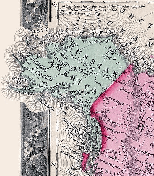 Map: in this 1860 map, Russian America (Alaska) was to the west of British America (Canada)