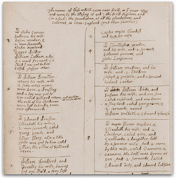 Photo: Mayflower passenger list, Bradford manuscript