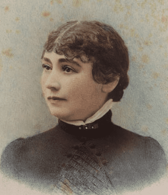 Photo: hand-tinted ambrotype of Sarah Winchester taken in 1865 by the Taber Photographic Company of San Francisco