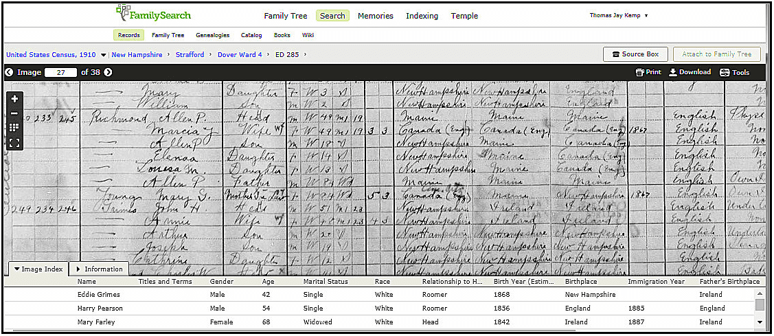 Photo: records from the 1910 Census