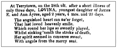 An obituary for Lovina Ayres, Hudson River Chronicle newspaper article 12 December 1848