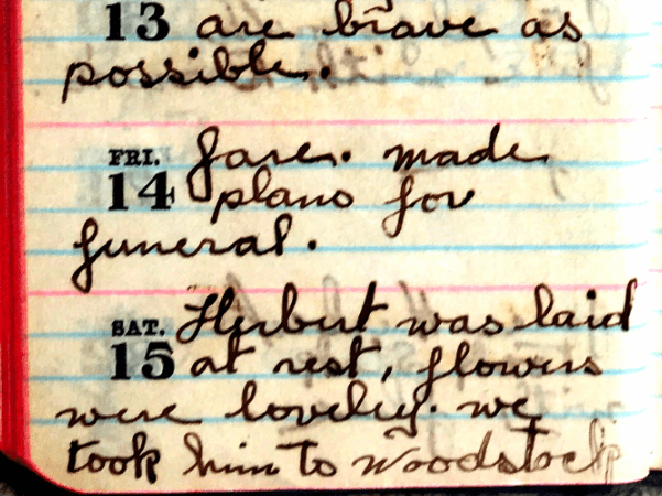 Photo: a close-up of Ransom Smith’s diary, showing entries from October 1927