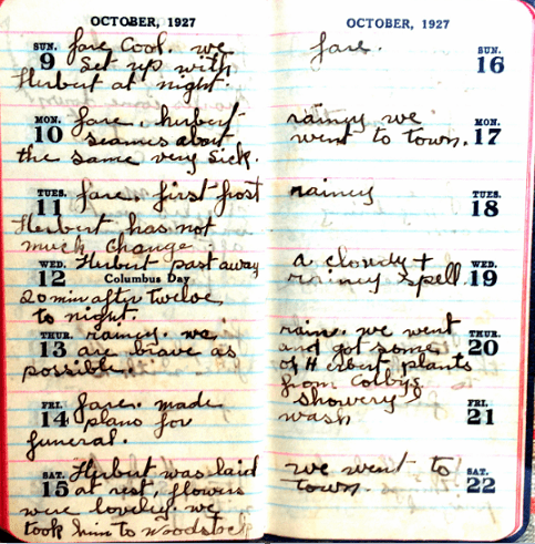 Photo: Ransom Smith’s diary, showing entries from October 1927