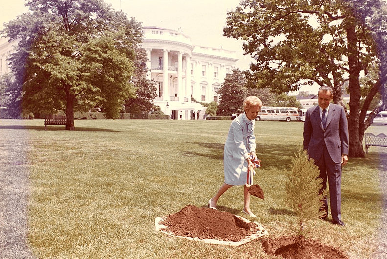 Photo: President and Mrs. Richard Nixon plant a tree on the White House South Lawn to recognize the first Earth Day