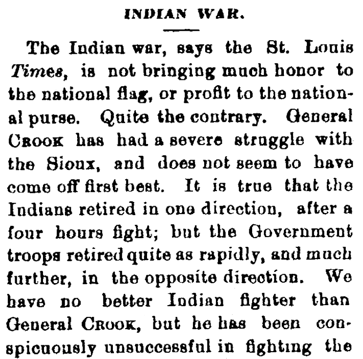 An article about the Battle of the Rosebud, Augusta Chronicle newspaper article 30 June 1876