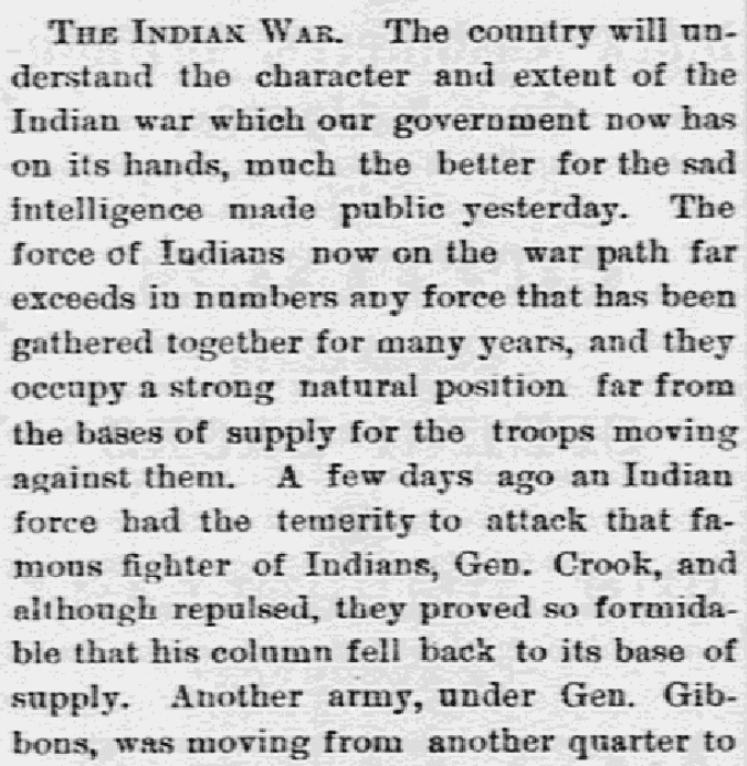 An article about the Battle of the Rosebud, Lowell Daily Citizen and News newspaper article 7 July 1876