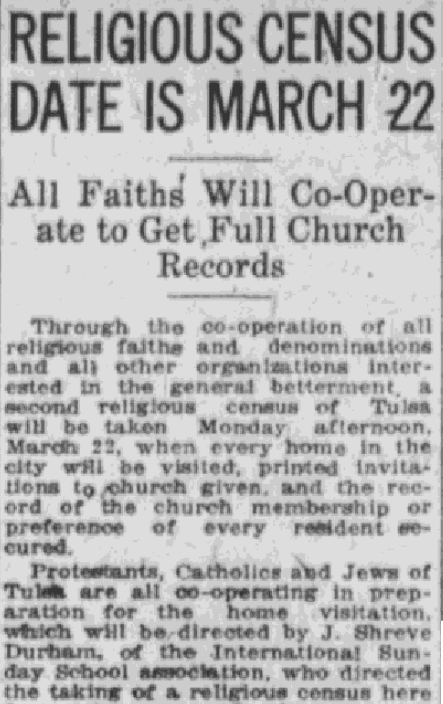 An article about church records, Tulsa World newspaper article 10 March 1920