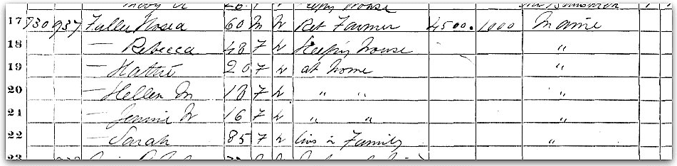 A listing of the Fuller family in the 1870 census