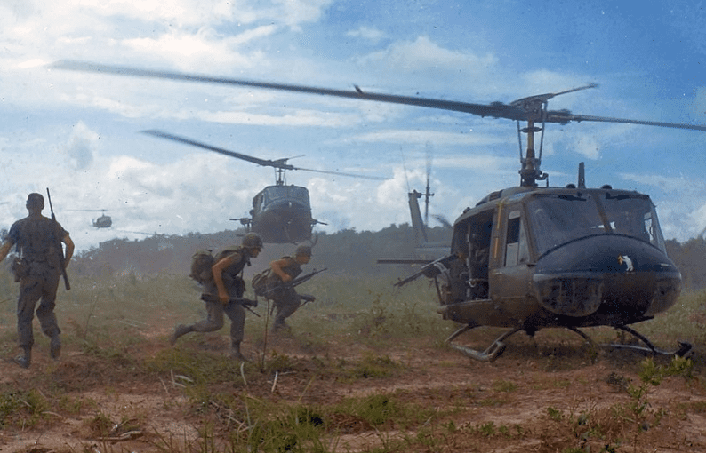 Photo: U.S. Army Bell UH-1D helicopters airlift members of the 2nd Battalion, 14th Infantry Regiment from the Filhol Rubber Plantation area to a new staging area, during Operation “Wahiawa,” a search and destroy mission conducted by the 25th Infantry Division, northeast of Cu Chi, South Vietnam, 16 May 1966