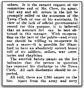 An article about WWI veterans from Stamford, Connecticut, Stamford Advocate newspaper article 17 July 1919