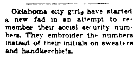 An article about Social Security Numbers, Huntsville Times newspaper article 25 January 1937