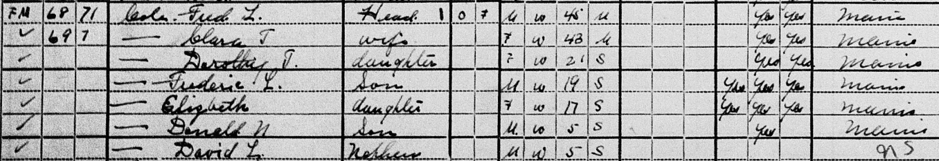 Photo: listing for the Cole family in Brooklin, Maine, from the 1920 U.S. Federal Census