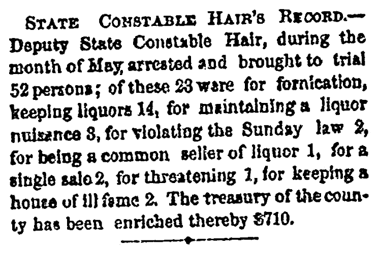 An article about Constable Charles Hair, National Aegis newspaper article 15 June 1867