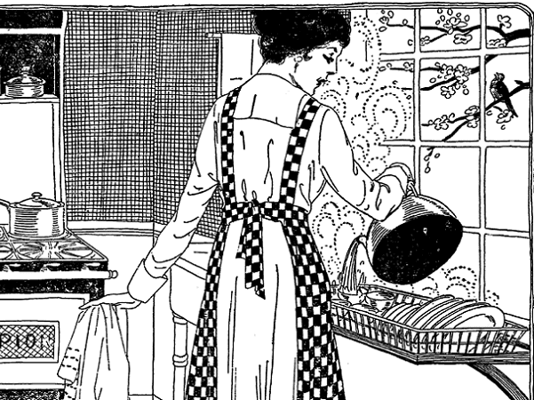 Illustration: a woman washing dishes