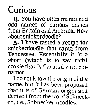 An article about snickerdoodles, Omaha World-Herald newspaper article 27 May 1980
