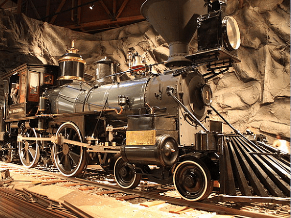 Gov. Stanford Locomotive at the California State Railroad Museum. It was the Central Pacific Railroad's first locomotive and it is named in honor of the road's first president and ex-California governor, Leland Stanford. Credit: BenFranske; Wikimedia Commons.
