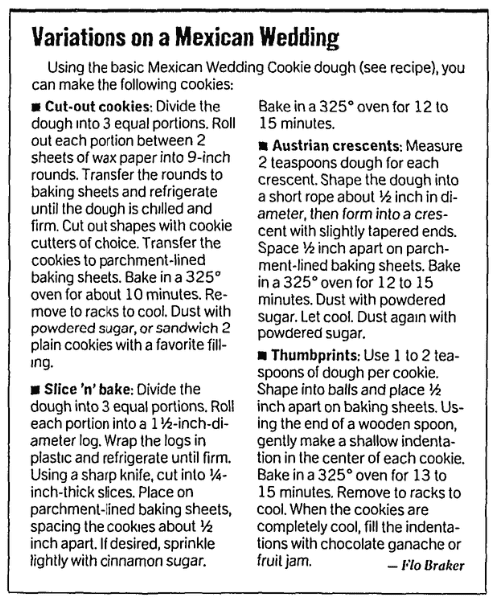 Cookie recipes, San Francisco Chronicle newspaper article 2 October 2002