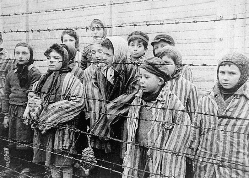 Photo: young survivors at Auschwitz, liberated by the Red Army in January 1945