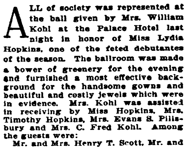An article about Lydia Hopkins, San Francisco Call Bulletin newspaper article 19 January 1907