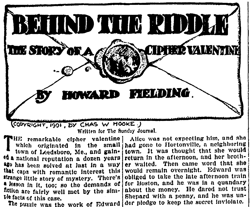 An article about a Valentine cipher, Daily Illinois State Journal newspaper article 10 February 1901