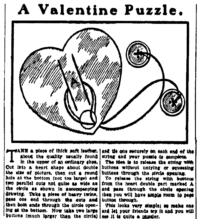 An article about a Valentine puzzle, Evening World newspaper article 14 February 1905