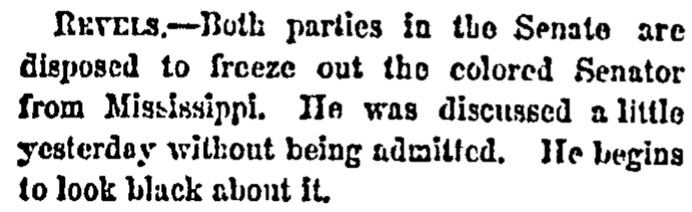 An article about Hiram Revels, New York Herald newspaper article 25 February 1870