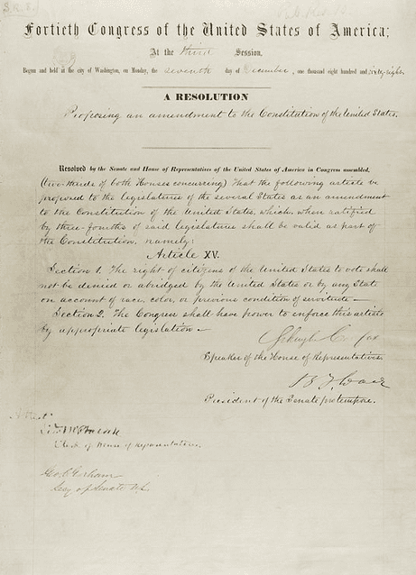 Photo: 15th Amendment of the United States Constitution