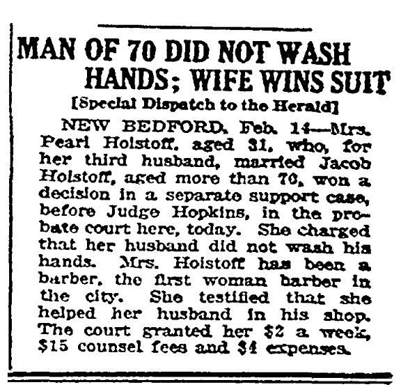 An article about washing hands, Boston Herald newspaper article 15 February 1917