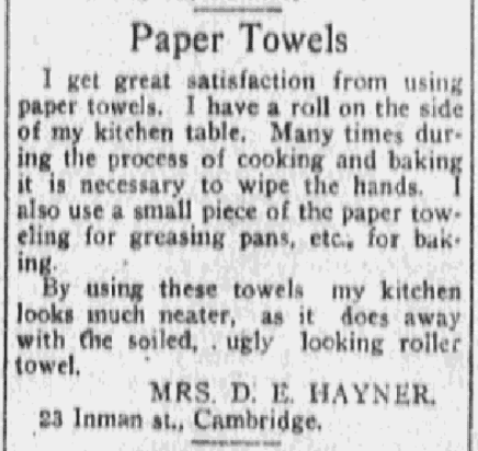 An article about paper towels, Boston Journal newspaper article 12 March 1917