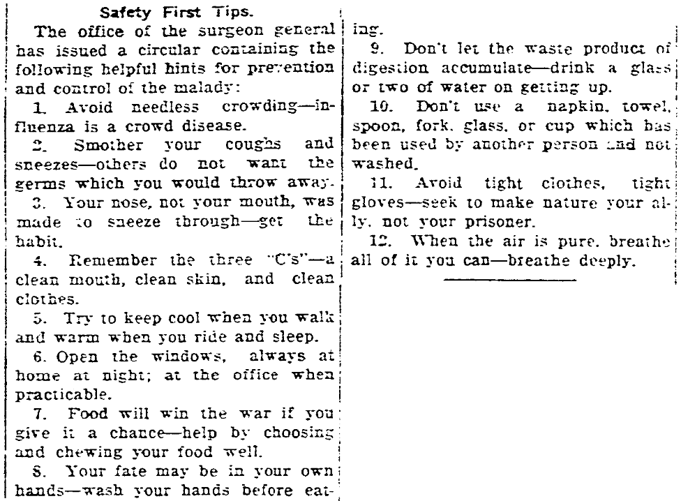 An article about washing hands, Daily Register-Gazette newspaper article 1 October 1918