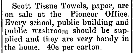 An article about paper towels, Hope Pioneer newspaper article 14 November 1918