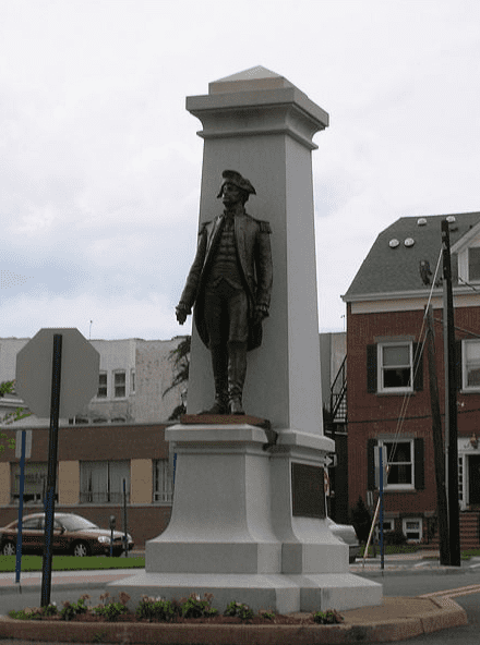 Photo: the statue and monument erected in honor of Enoch Poor, a brigadier general during the American Revolutionary War