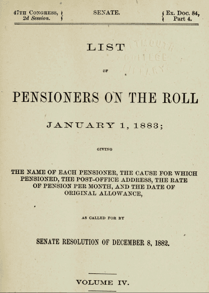 Photo: U.S. Congressional Serial Set, Pensioners Roll, 1 January 1883