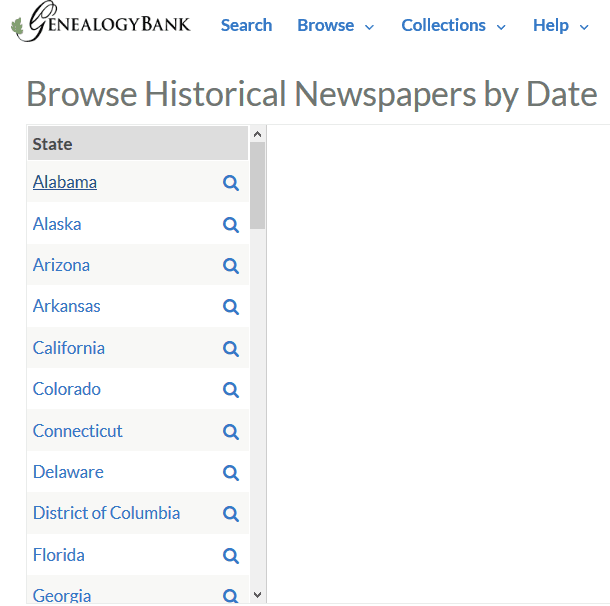 A screenshot of GenealogyBank's search by date feature