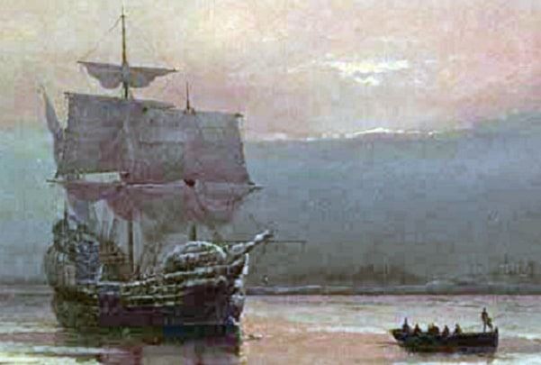 Painting: "Mayflower in Plymouth Harbor," by William Halsall, 1882. Credit: Wikimedia Commons.