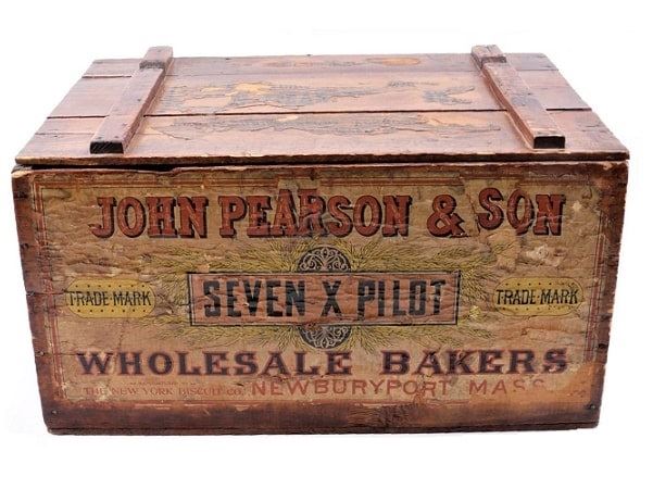 Photo: John Pearson & Son crate. John Person & Son was a wholesale bakery and founder of the sugar wafers, first established in the late 1700s. It was bought out by the New York Biscuit Company in the late 1800s, later renamed Nabisco. Permission to publish: Everything but the House Antiques.