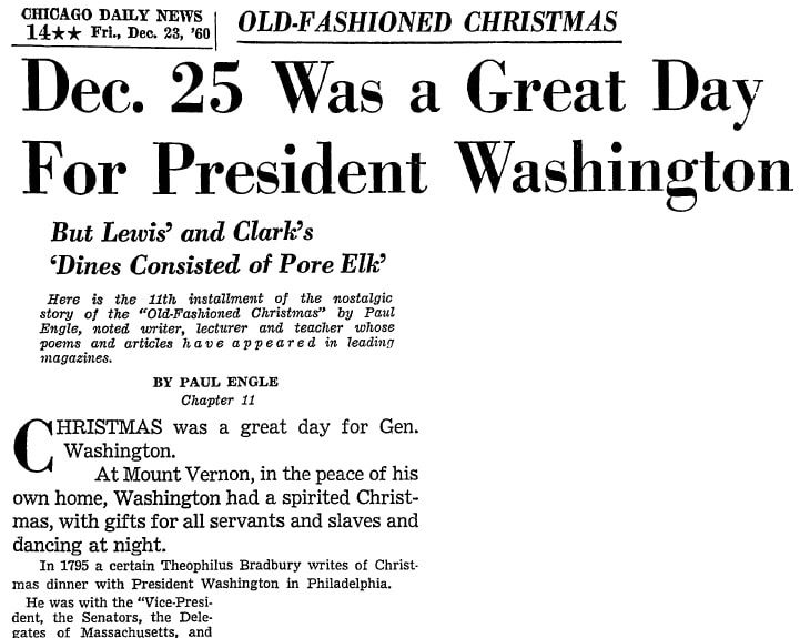 An article about Christmases past, Chicago Daily News newspaper article 23 December 1960