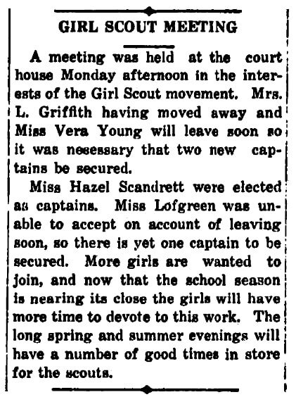 An article about the Girl Scouts, Liberal Democrat newspaper article 30 March 1922