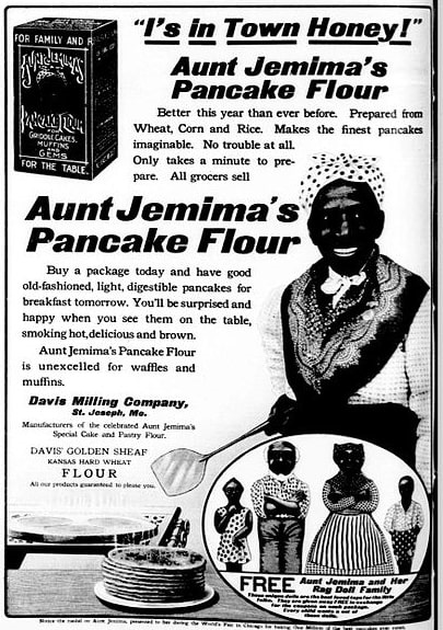 Photo: 1909 ad for pancake flour showing Nancy Green as Aunt Jemima