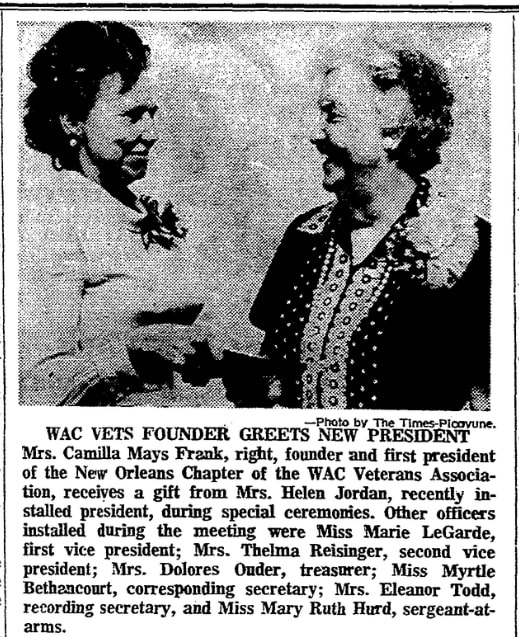 A photo of Camilla Frank, Times-Picayune newspaper article 24 September 1972