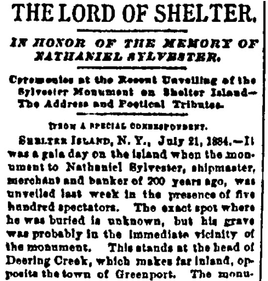 An article about Nathaniel Sylvester, Boston Daily Advertiser newspaper article 22 July 1884